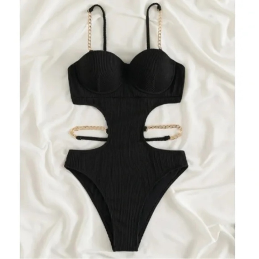 Ribbed Cut out Tie Back Monokini One Piece Swimsuit - Picture 8 of 13
